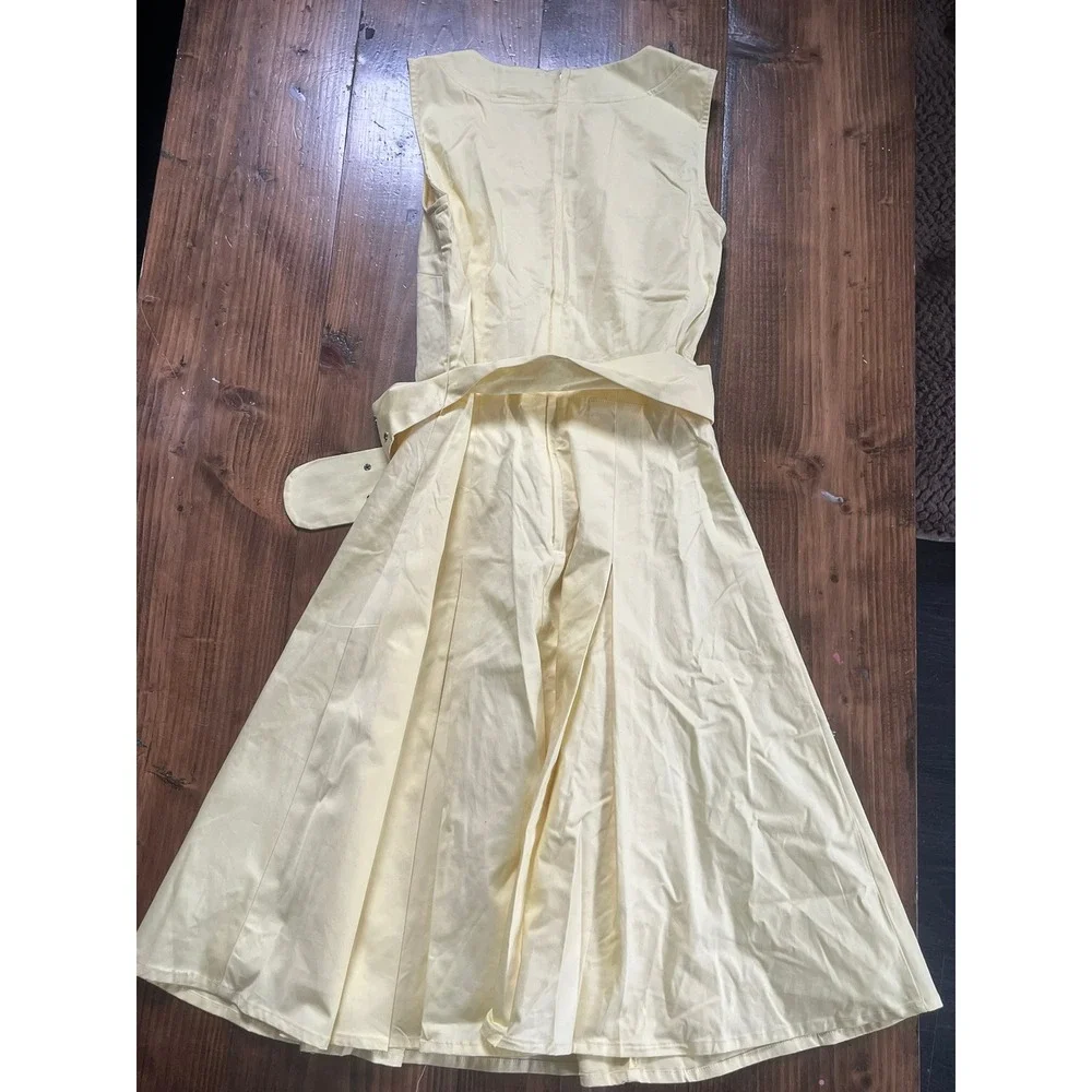 HM Womens Pale Yellow Sleeveless Belted Pleated Fit Flare Midi Dress Size 6